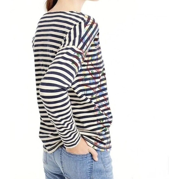 J Crew | Michael De Feo Striped T-shirt Size S Blue Floral Crewneck Long Sleeves - Picture 4 of 11